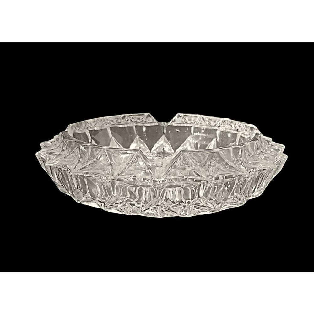Vintage Cut Clear Glass Cigar Cigarette Ashtray 7 Inch Heavy MCM - Picture 3 of 6